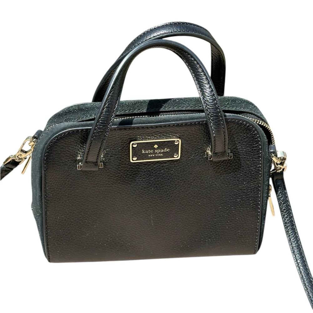 Kate Spade Black Leather and Suede Accent Crossbody Bag with Gold Trim EUC
